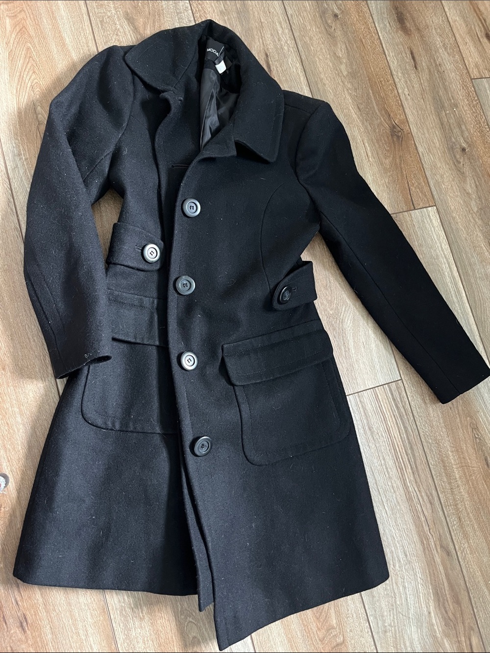 Moda International Black Wool Blend Coat